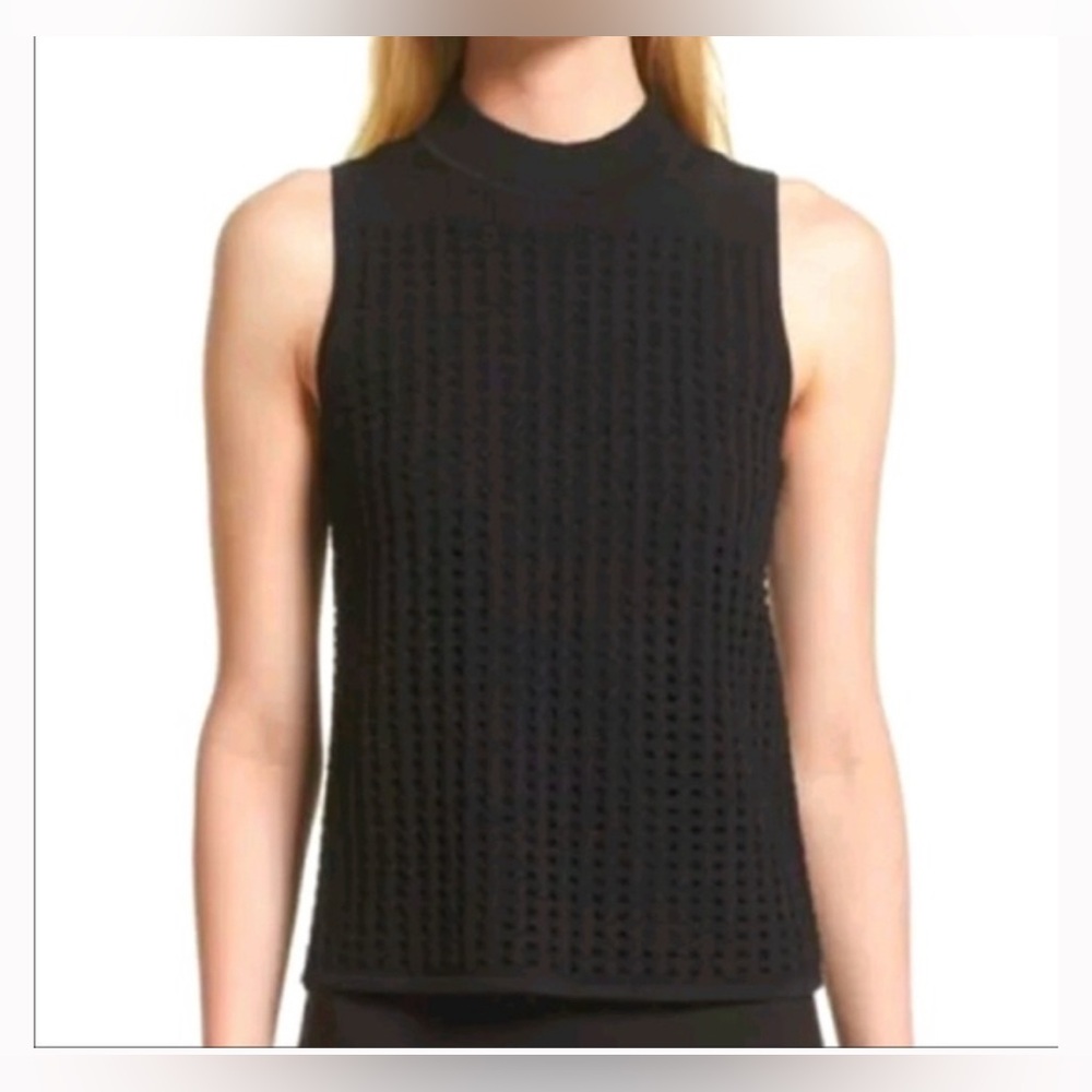 Rag & Bone Black Ingrid Eyelet Mock Neck Sleeveless Sweater Size Medium